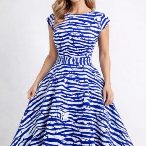 The Riviera Abstract Stripe Swing Flare Dress