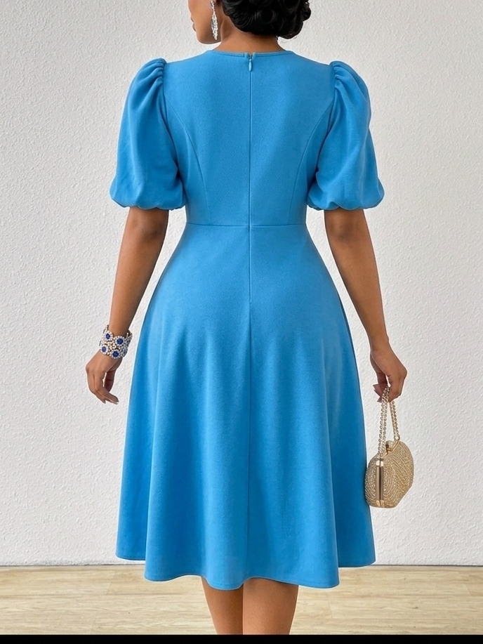 mini blue dress. back